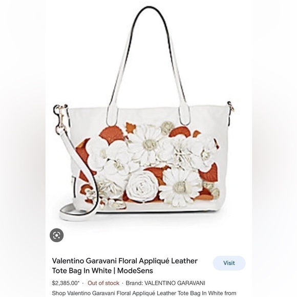 VALENTINO Garavani Floral Applique Leather Tote in White - Picture 1 of 16